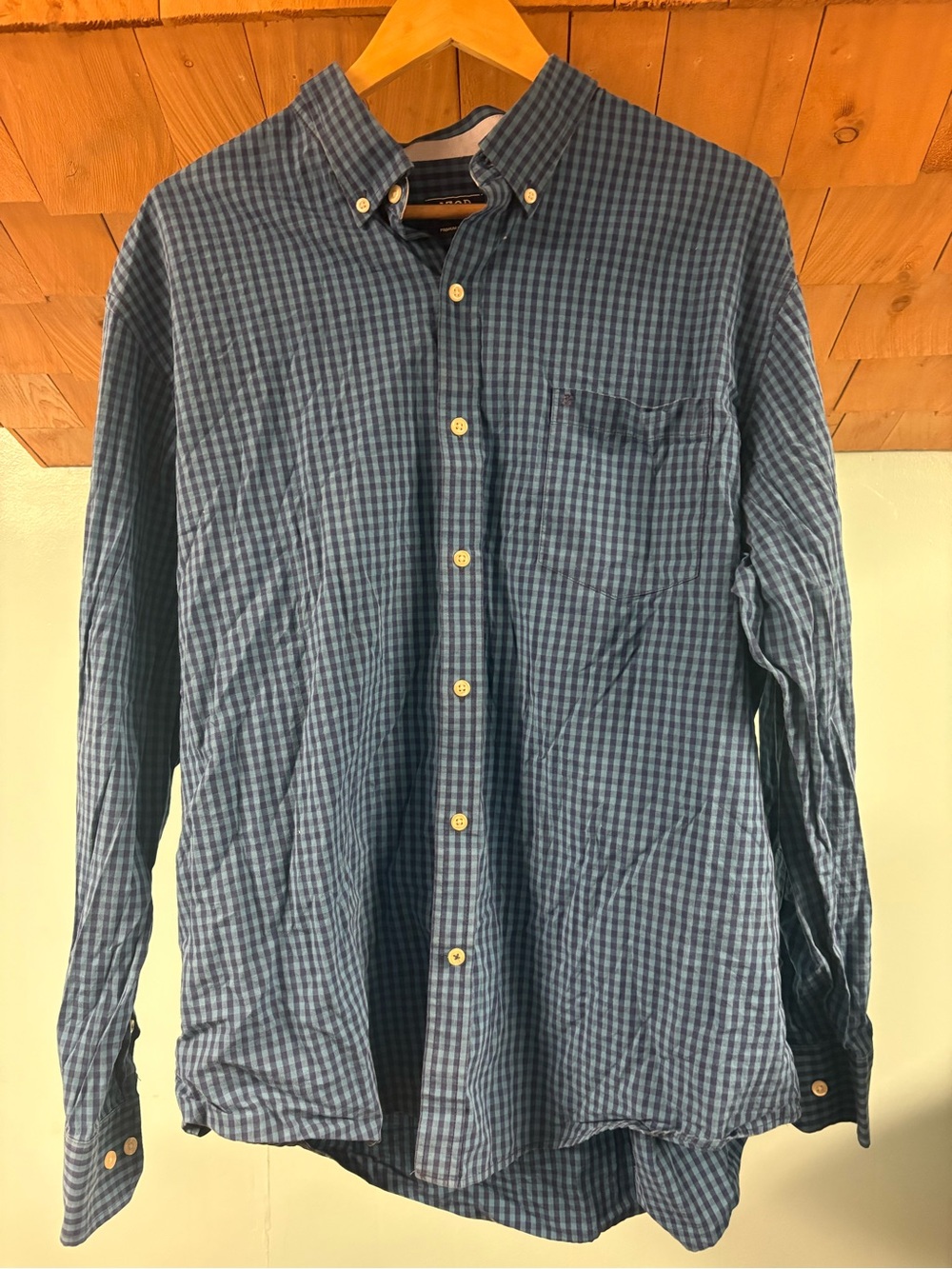 Izod Men's Navy Blue Small Check Button-Down Shirt